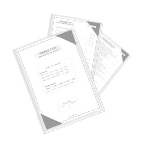a showcase of a product including money worksheet, test and answer card